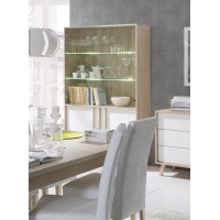 Salle à manger complète MALMO. Buffet + vaisselier + 3 x miroirs + Table 160 cm. Coloris sonoma et blanc mat