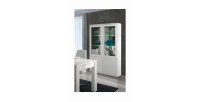 Vitrine, vaisselier, argentier FABIO blanc brillant high gloss + LED. Meuble design pour votre salon ou salle à manger.