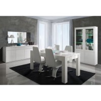 Vitrine, vaisselier, argentier FABIO blanc brillant high gloss + LED. Meuble design pour votre salon ou salle à manger.