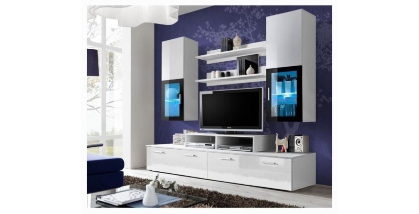 Meuble TV Mural 200cm Design. Collection MINI coloris blanc.