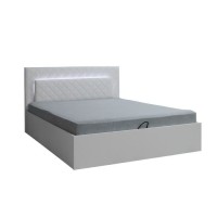 Chambre à coucher complète PANAREA + LED. Lit + garde robe + chevets + commode. Coloris blanc, finition chrome.