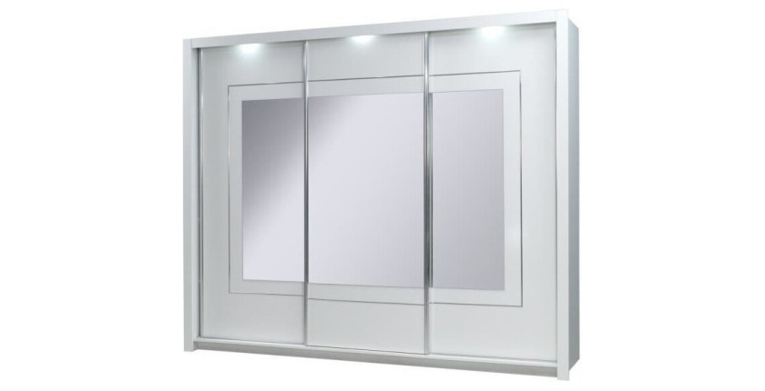Armoire trois portes coulissantes PANAREA. Miroirs inclus. Eclairage LED intégré. Finition chrome. Mobilier design