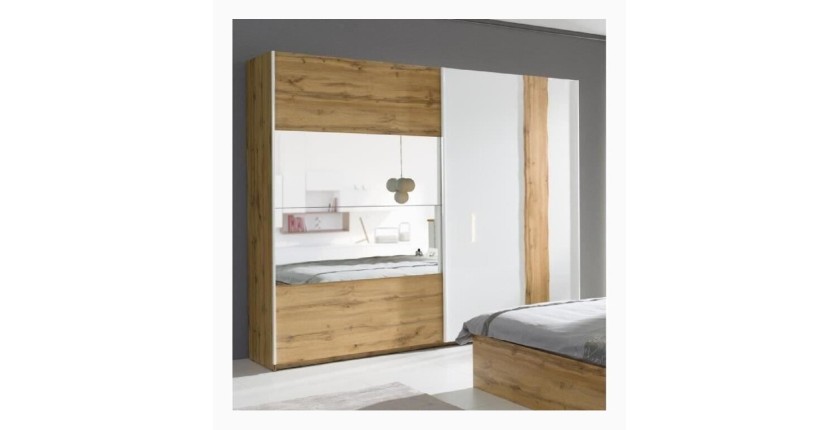 Armoire, garde robe WOOD deux portes coulissantes 200 cm. Dressing complet. Miroir inclus.