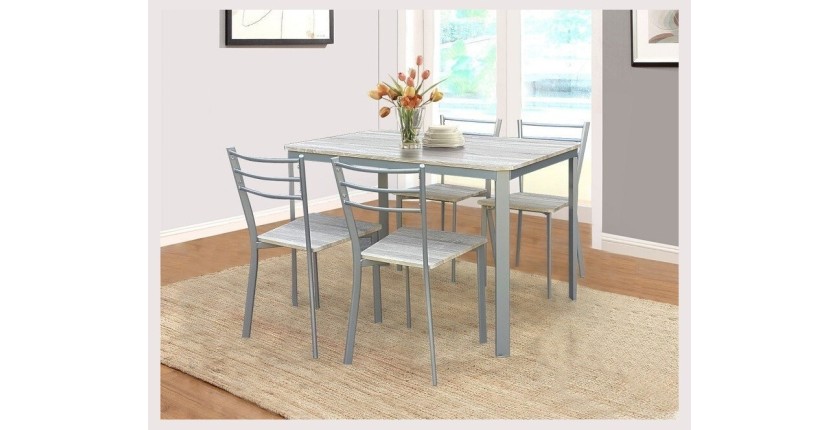 Table de cuisine et salle à manger + 4 chaises ATHENES gris et sonoma.