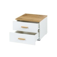 Lit coffre 160x200 adulte design WOOD avec deux chevets. Couleur chêne Wotan et blanc