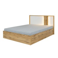 Lit coffre 160x200 adulte design WOOD avec deux chevets. Couleur chêne Wotan et blanc