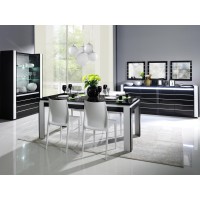 Vitrine argentier vaisselier LINA + LED coloris noir et blanc brillant. Meuble design pour votre salon ou salle à manger