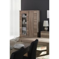 Vitrine vaisselier ROMI 2 portes coulissantes coloris dab canyon. Meuble design idéal pour votre salle a manger