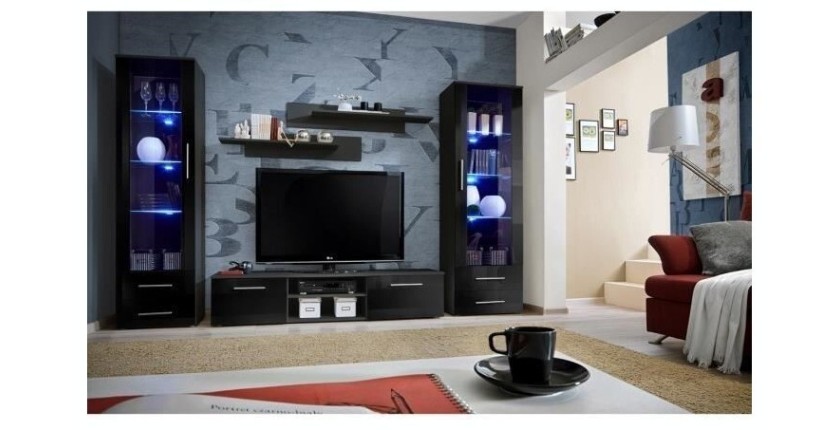 Meuble TV GALINO C design, coloris noir brillant. Meuble moderne et tendance pour votre salon.
