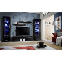 Meuble TV GALINO C design, coloris noir brillant. Meuble moderne et tendance pour votre salon.