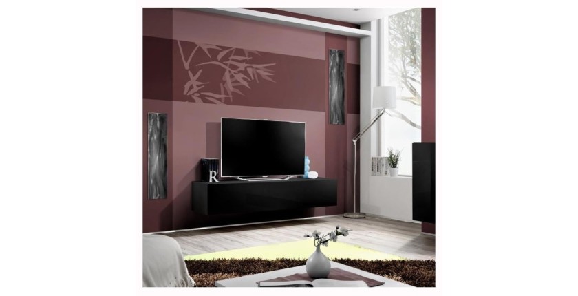 Meuble TV suspendu de la collection FLY design, coloris noir brillant.