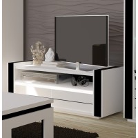 Meuble tv LINA blanc et noir brillant + LED