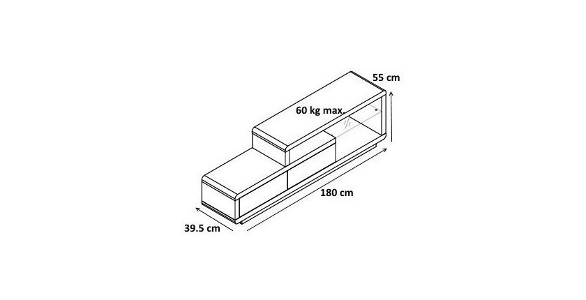 Meuble TV NELSON 180 cm à 2 tiroirs et 2 niches coloris blanc