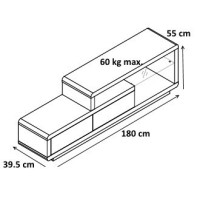 Meuble TV NELSON 180 cm à 2 tiroirs et 2 niches coloris blanc