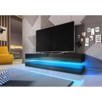 Meuble TV design suspendu FLY 140 cm à 2 tiroirs, coloris noir + LED