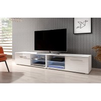 Meuble TV design LEON II XXL, 2 mètres, 2 portes et 4 niches, coloris blanc + LED