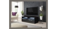 Meuble TV design BONNIE 100 cm, 2 portes et 2 niches, coloris noir + LED.