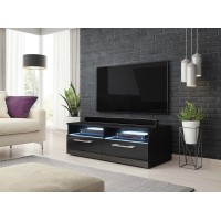 Meuble TV design BONNIE 100 cm, 2 portes et 2 niches, coloris noir + LED.