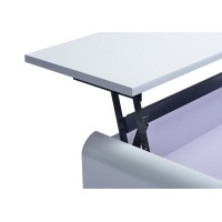 Table basse TRIEST design avec compartiment intérieur et porte invisible sur vérins, coloris blanc.