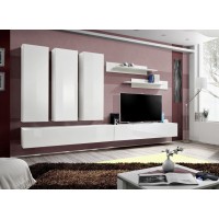 Meuble TV FLY E4 design, coloris blanc brillant. Meuble suspendu moderne et tendance pour votre salon.