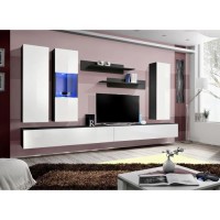 Meuble TV FLY E5 design, coloris noir et blanc brillant. Meuble suspendu moderne et tendance pour votre salon.