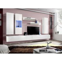 Meuble TV FLY E5 design, coloris blanc brillant. Meuble suspendu moderne et tendance pour votre salon.