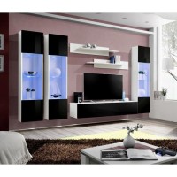 Meuble TV FLY C3 design, coloris blanc et noir brillant. Meuble suspendu moderne et tendance pour votre salon.