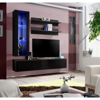Meuble TV FLY H2 design, coloris noir brillant. Meuble suspendu moderne et tendance pour votre salon.