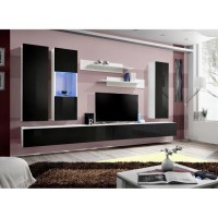 Meuble TV FLY E5 design, coloris blanc et noir brillant. Meuble pour votre salon.