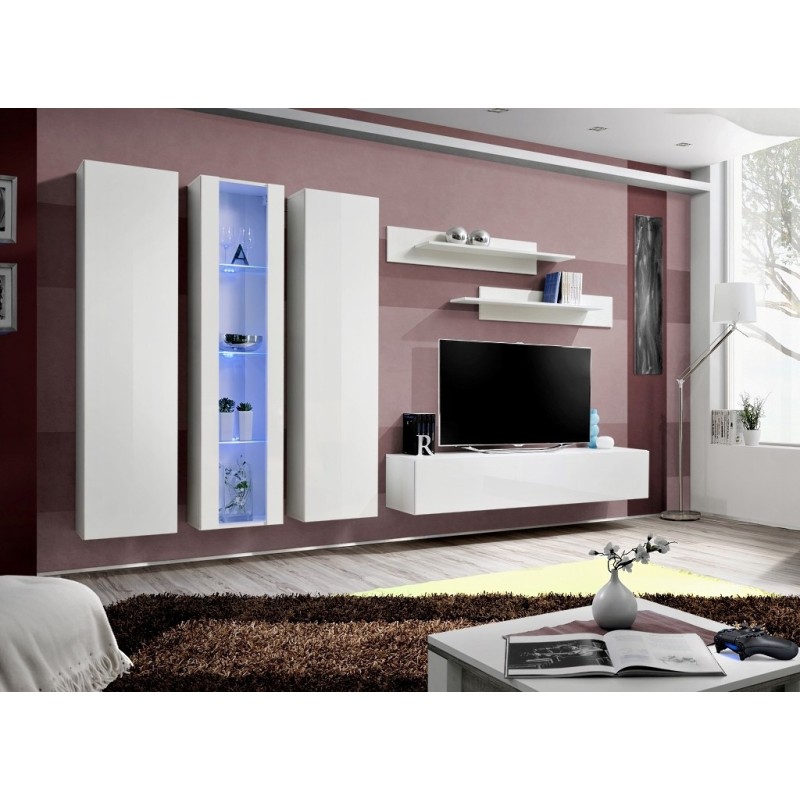 Meuble TV FLY C4 design, coloris blanc brillant. Meuble suspendu moderne et tendance pour votre salon.