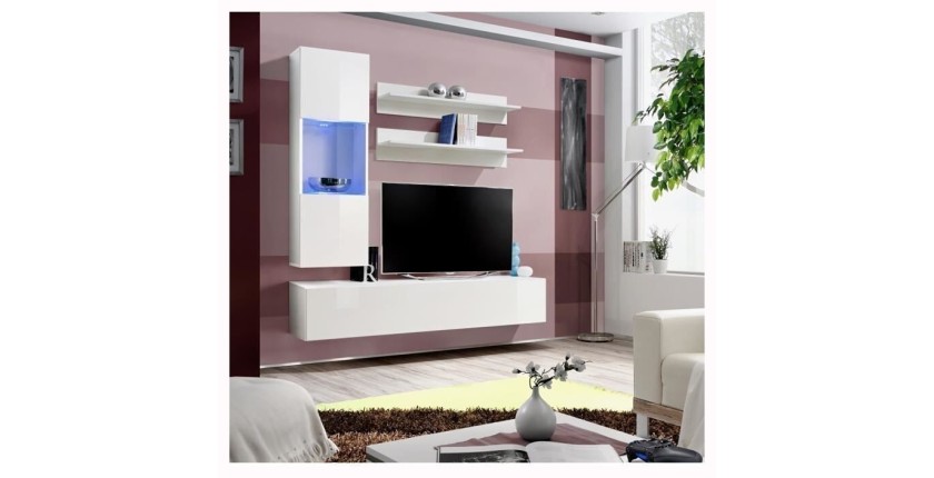 Meuble TV FLY H3 design, coloris blanc brillant. Meuble suspendu moderne et tendance pour votre salon.