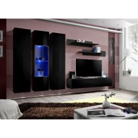 Meuble TV FLY C5 design, coloris noir brillant. Meuble suspendu moderne et tendance pour votre salon.