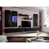 Meuble TV FLY E5 design, coloris noir brillant. Meuble suspendu moderne et tendance pour votre salon.