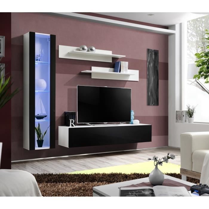 Meuble TV FLY G2 design, coloris blanc et noir brillant. Meuble suspendu moderne et tendance pour votre salon.