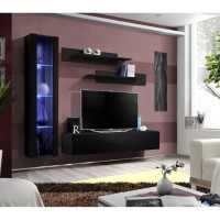 Meuble TV FLY G2 design, coloris noir brillant. Meuble suspendu moderne et tendance pour votre salon.