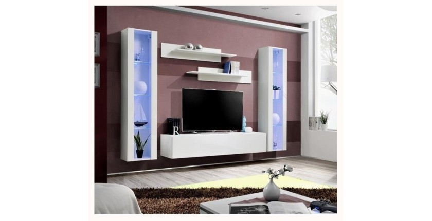 Meuble TV FLY A2 design, coloris blanc brillant + LED. Meuble suspendu moderne et tendance pour votre salon.