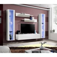 Meuble TV FLY A2 design, coloris blanc brillant + LED. Meuble suspendu moderne et tendance pour votre salon.