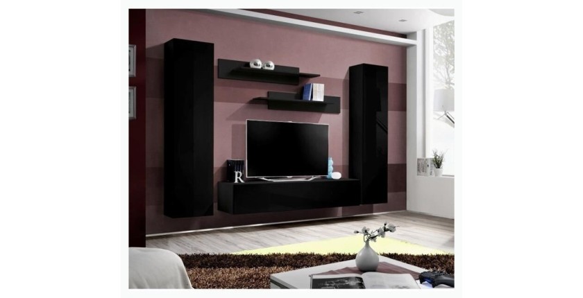 Meuble TV FLY A1 design, coloris noir brillant. Meuble suspendu moderne et tendance pour votre salon.