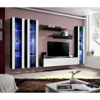Meuble TV FLY C2 design, coloris noir et blanc brillant. Meuble suspendu moderne et tendance pour votre salon.