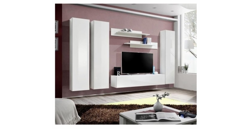 Meuble TV FLY C1 design, coloris blanc brillant. Meuble suspendu moderne et tendance pour votre salon.