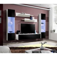 Meuble TV FLY A3 design, coloris blanc et noir brillant + LED. Meuble suspendu moderne et tendance pour votre salon.