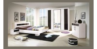 Chambre à coucher complète DUBLIN adulte design blanche. Lit 160x200 cm + armoire + commode + 2 chevets