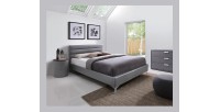 Lit THOMAS 160x200 cm en simili cuir, coloris gris, sommier inclus