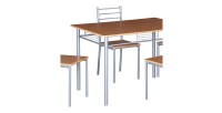 Table de cuisine et salle à manger + 4 chaises ANKARA coloris bois nature. Ensemble repas design métal et bois