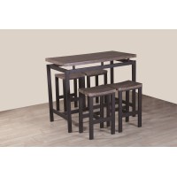Ensemble table haute, bar + 4 tabourets NIMES. Set moderne type industriel, bois et métal.