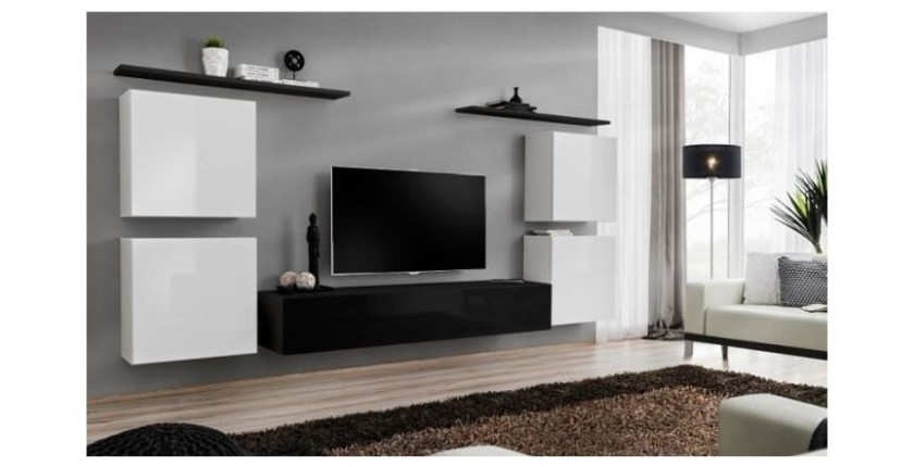 Ensemble meuble salon SWITCH IV design, coloris noir et blanc brillant.