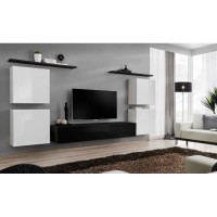 Ensemble meuble salon SWITCH IV design, coloris noir et blanc brillant.