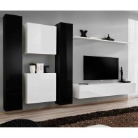 Ensemble meuble salon SWITCH VI design, coloris blanc et noir brillant.
