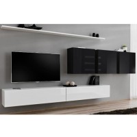 Ensemble meuble salon SWITCH VII design, coloris blanc et noir brillant.