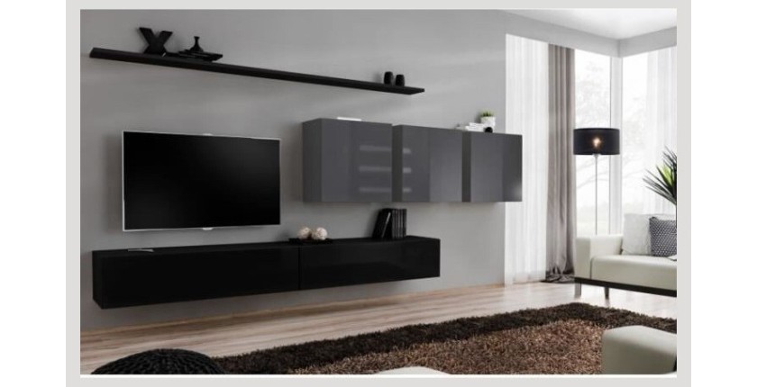 Ensemble meuble salon SWITCH VII design, coloris noir et gris brillant.